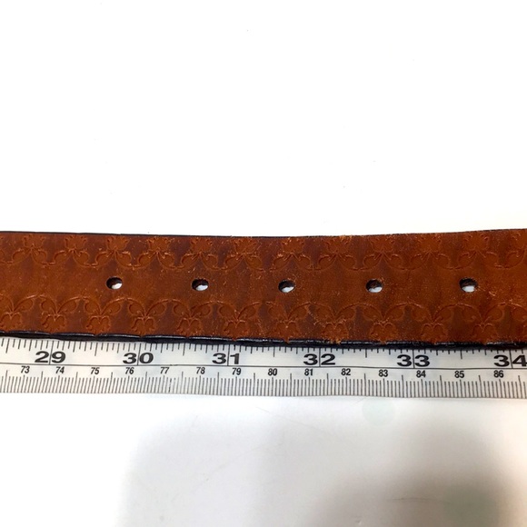 FOSSIL leather laser cut studded belt S warm brown - Picture 13 of 14
